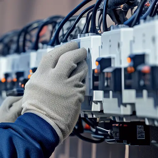 Technicien travaillant sur un panneau de commande