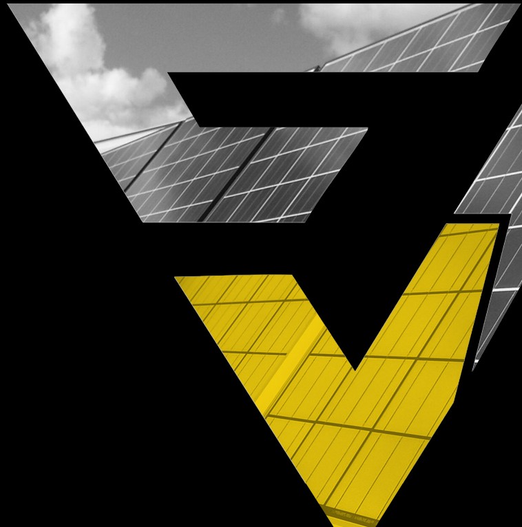Logo solaire Contrôle Volt : panneaux photovoltaïques dans le symbole CV
